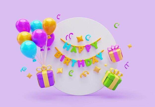Representación 3d de la pancarta de cumpleaños