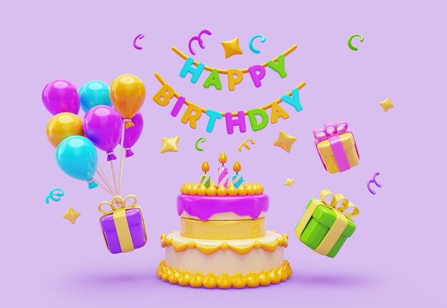 Representación 3d de la pancarta de cumpleaños
