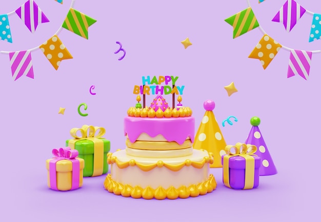 Representación 3d de la pancarta de cumpleaños