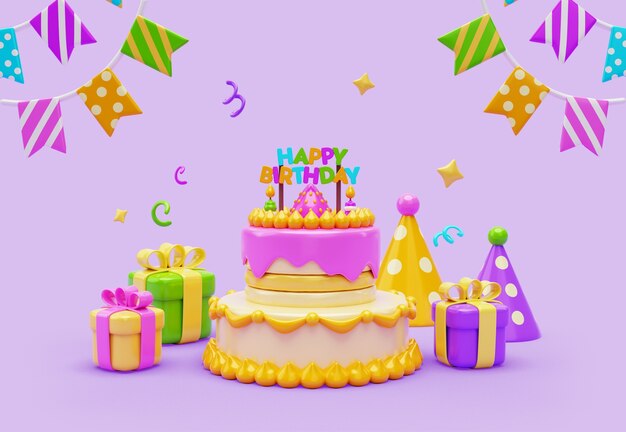 Representación 3d de la pancarta de cumpleaños