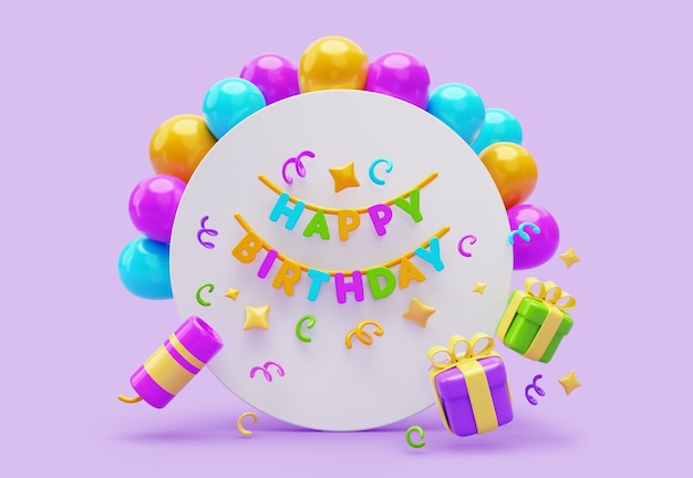 Representación 3d de la pancarta de cumpleaños