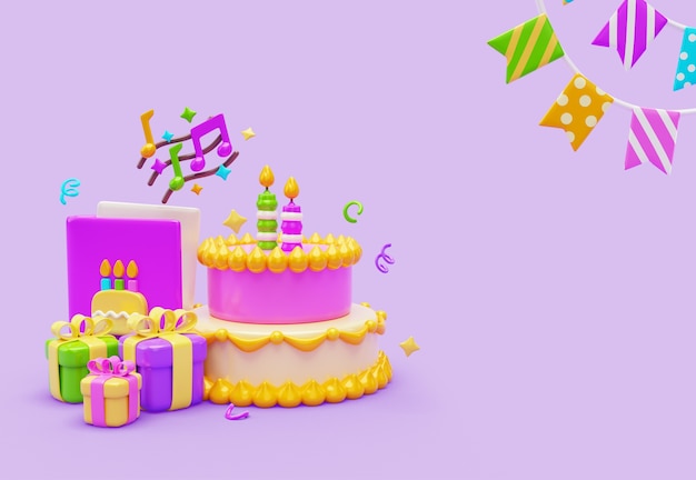 Representación 3d de la pancarta de cumpleaños