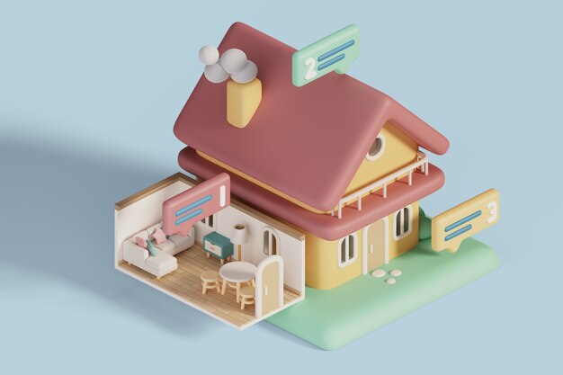 Representación 3d de partes de una casa.