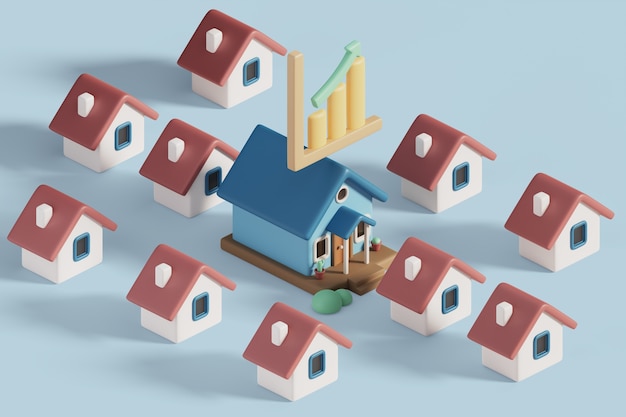 Representación 3d de partes de una casa.