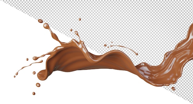 Representación 3d de salpicaduras de chocolate sobre fondo blanco trazado de recorte