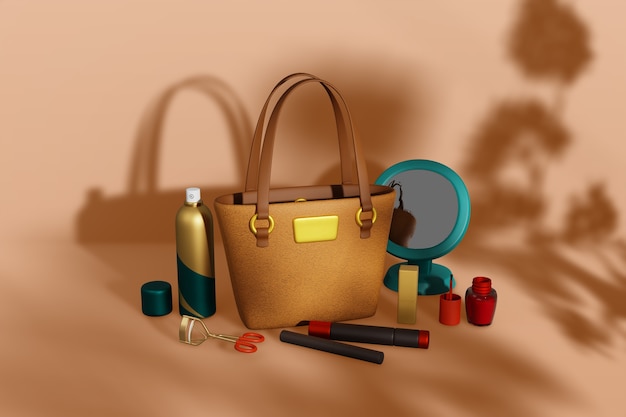 representación en 3D de la vida muerta del contenido de la bolsa