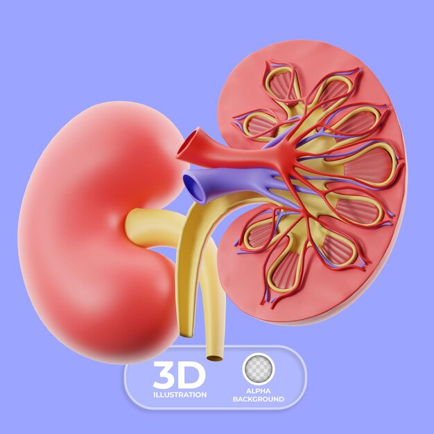 Representación visual del riñón Ilustración en 3D