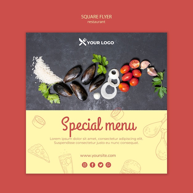 Gratis PSD restaurant speciaal menu vierkante flyer