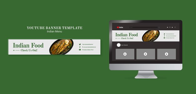 Restaurante de comida india y plantilla de banner de youtube de negocios