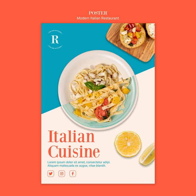 Restaurante italiano moderno diseño de póster