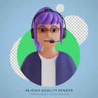 PSD gratuito retrato de avatar de dibujos animados 3d de servicio al cliente femenino