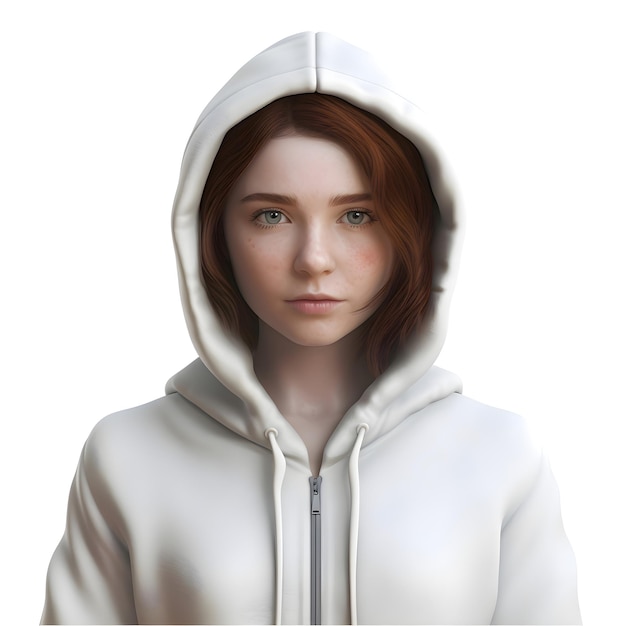 PSD gratuito retrato de una chica pelirroja con una sudadera blanca