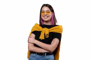 PSD gratuito retrato de estudio de una joven adolescente con gafas de sol
