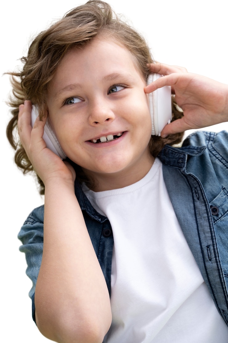PSD gratuito retrato de estudio de joven con auriculares