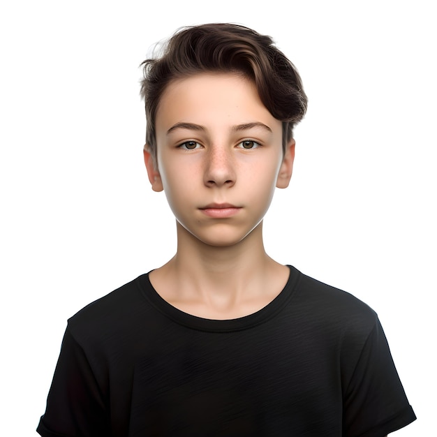 PSD gratuito retrato de un joven con una camiseta negra aislada sobre un fondo blanco