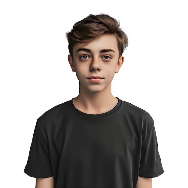 PSD gratuito retrato de un joven en camiseta negra aislado sobre un fondo blanco