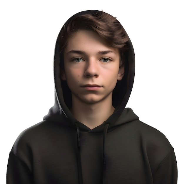 PSD gratuito retrato de un joven con capucha negra aislado sobre un fondo blanco