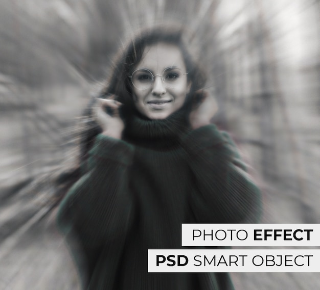 PSD gratuito retrato monocromo de mujer con efecto de borde cromático.