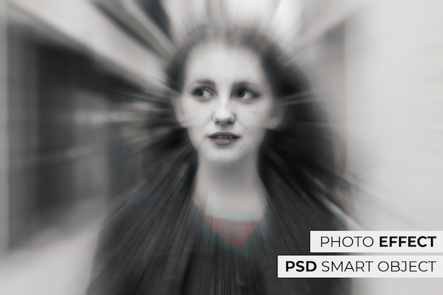 PSD gratuito retrato monocromo de mujer con efecto de borde cromático.