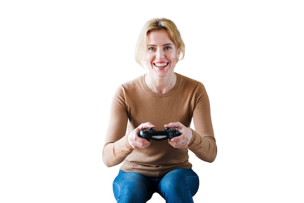 PSD gratuito retrato de mujer jugando videojuegos