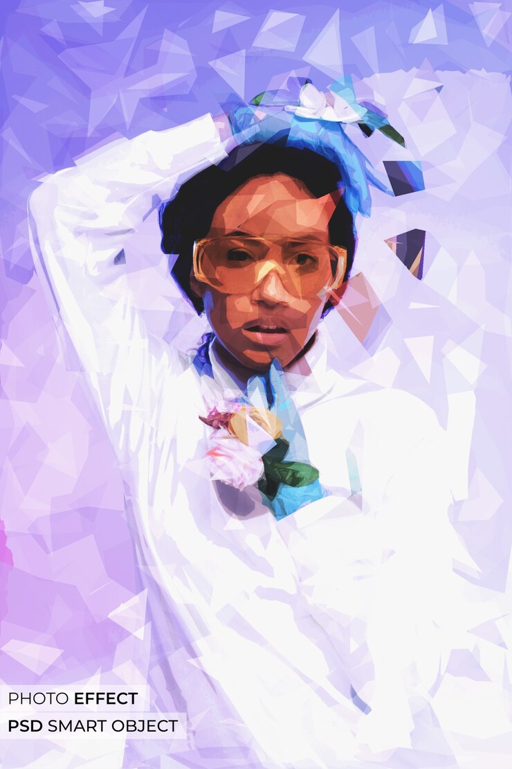 PSD gratuito retrato de persona con efecto de colores geométricos