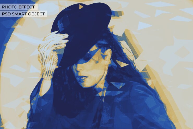 PSD gratuito retrato de persona con efecto de colores geométricos