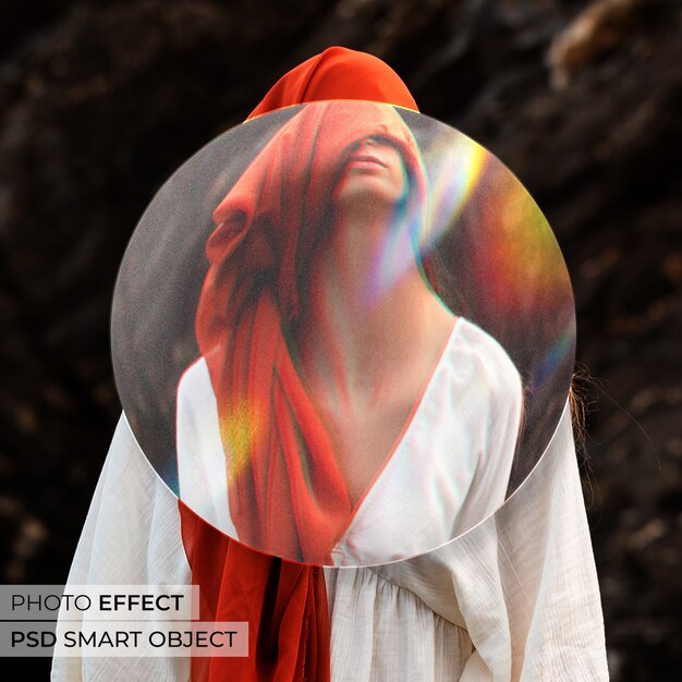 Retrato de persona con efecto esfera.