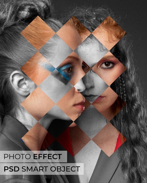 Retrato de persona con efecto de formas fragmentadas.