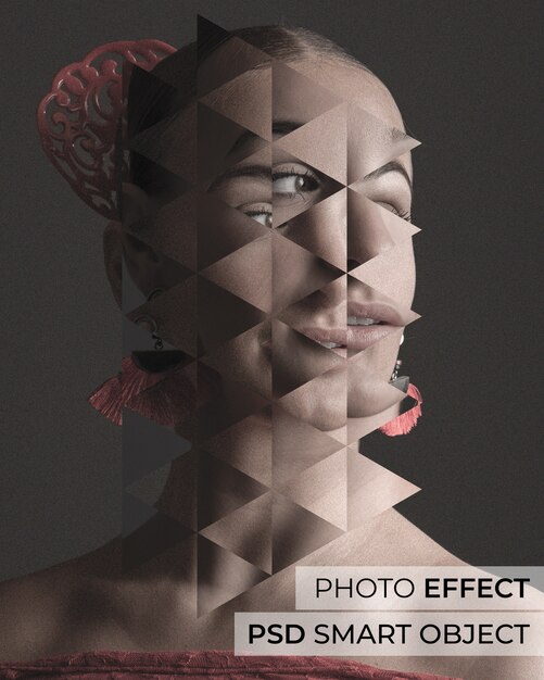 Retrato de persona con efecto de formas fragmentadas.