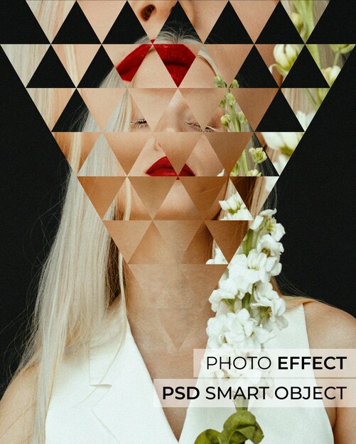 Retrato de persona con efecto de formas fragmentadas.