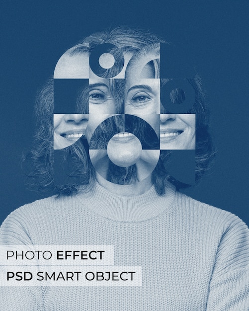 Retrato de persona con efecto de formas fragmentadas.