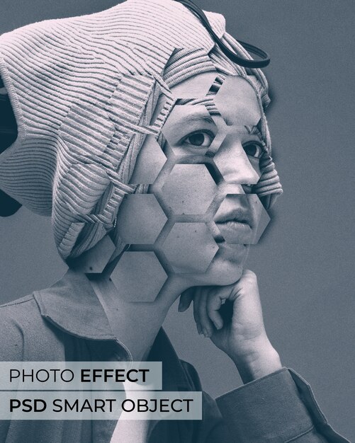 Retrato de persona con efecto de formas fragmentadas.