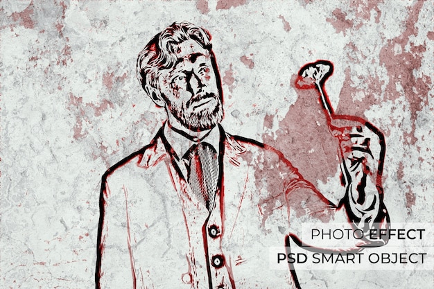 PSD gratuito retrato de persona con efecto de pared agrietada