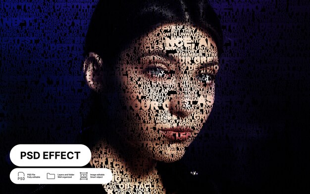 Retrato de persona con efecto tipográfico