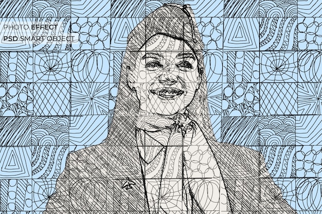 Retrato, de, persona, con, garabato, mosaico, efecto