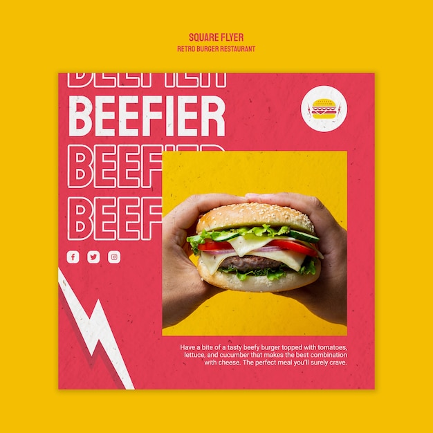 Retro burger restaurant vierkante flyer
