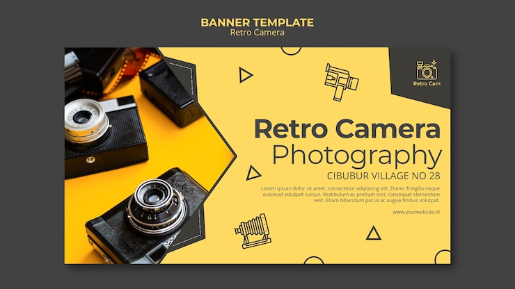 PSD Gratis retro camera banner template theme