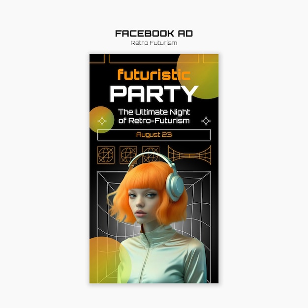 Retro futurismo diseño de plantillas de anuncios de Facebook