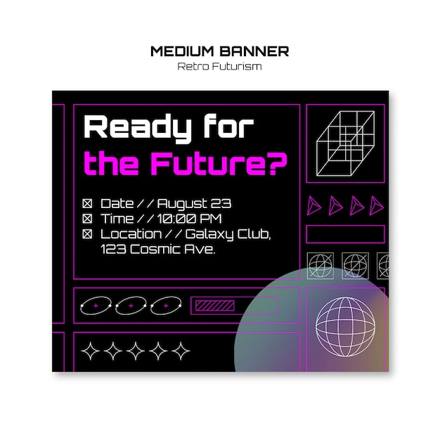 Retro futurismo medio diseño de plantilla de banner