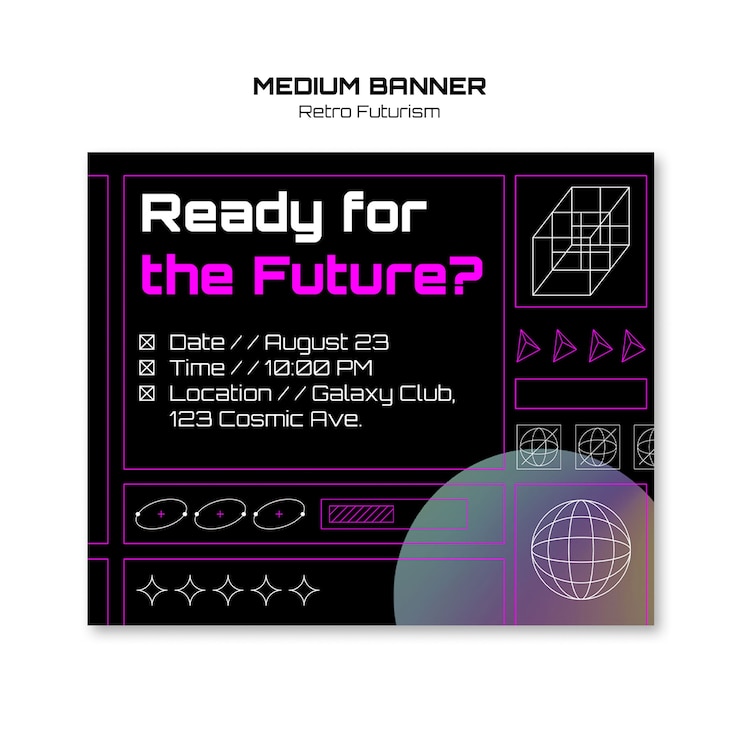 PSD gratuito retro futurismo modello di banner medio