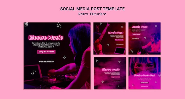 Gratis PSD retro-futuristische posts op sociale media