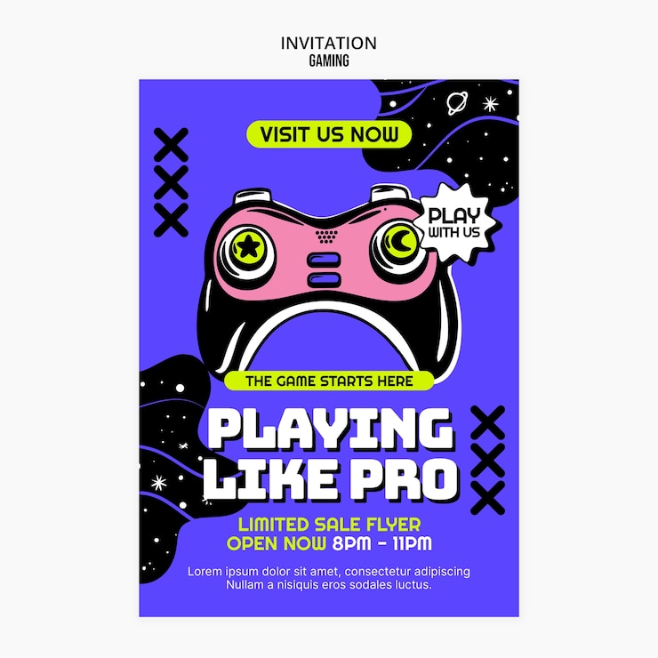 PSD Gratis retro gaming  invitation template