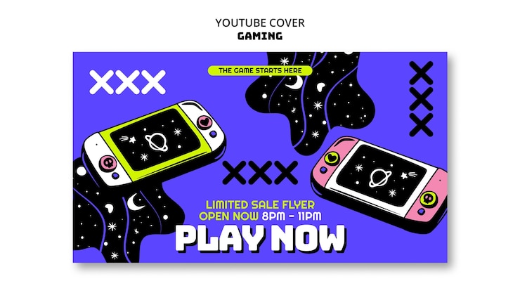 PSD Gratis retro gaming  youtube cover template