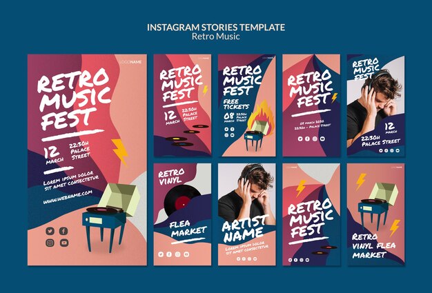 Gratis PSD retro muziek instagramverhalen