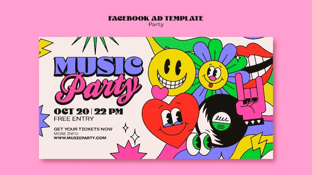 Gratis PSD retro muziekfeest facebook sjabloon