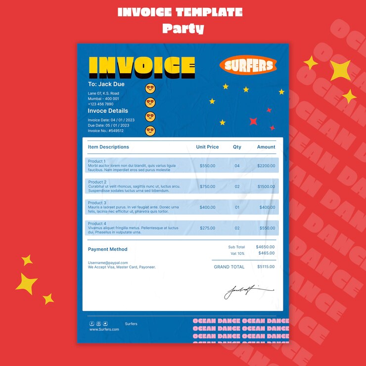PSD Gratis retro party fun invoice template