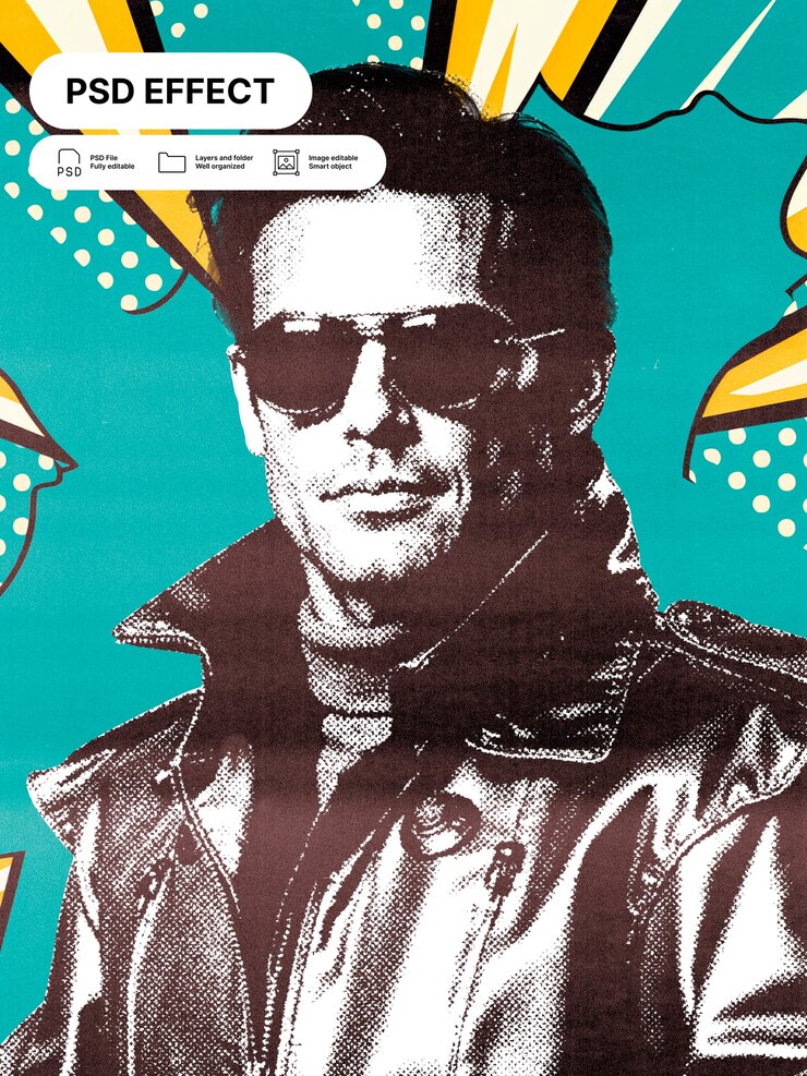 PSD gratuito retro portrait of a man with sunglasses in pop art style