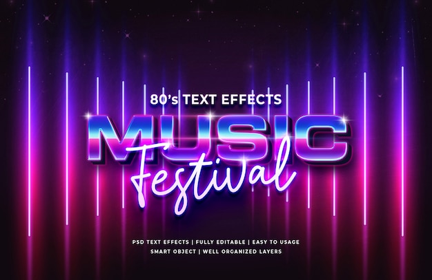 Retro teksteffect van muziekfestival 80