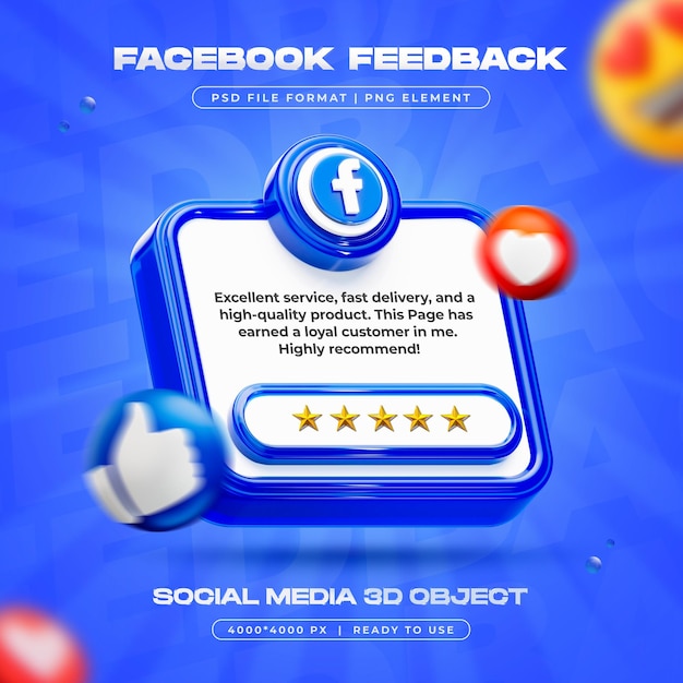 Revisión de comentarios de Facebook Renderizado en 3D de las redes sociales aisladas