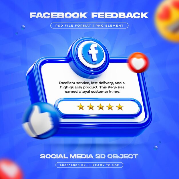 Revisión de comentarios de Facebook Renderizado en 3D de las redes sociales aisladas